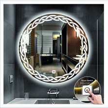 80 cm Beyaz Ledli Tasarım Kumlamalı Dokunmatik Tuşlu Banyo Aynası Makyaj Aynası Işıklı Ayna