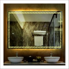 70X90 cm Günışığı Ledli Tasarım Kumlamalı Banyo Aynası Makyaj Aynası Işıklı Ayna