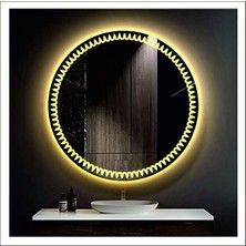 80 cm Günışığı Ledli Tasarım Kumlamalı Banyo Aynası Makyaj Aynası Işıklı Ayna