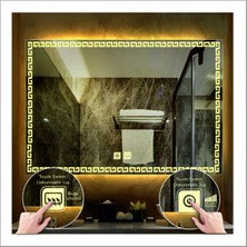 80X120 cm Günışığı Ledli Tasarım Kumlamalı Dokunmatik Tuşlu Buğu Önleyicili Banyo Aynası