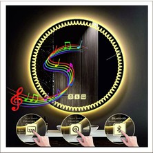 90 cm Günışığı Ledli Tasarım Kumlamalı Dokunmatik Bluetoothlu Buğu Önleyicili Makyaj Banyo Aynası