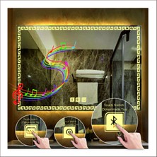 50X70 cm Günışığı Ledli Tasarım Kumlamalı Dokunmatik Bluetoothlu Buğu Önleyicili Makyaj Banyo Aynası