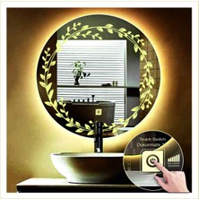 50 cm Günışığı Ledli Tasarım Kumlamalı Dokunmatik Tuşlu Banyo Aynası Makyaj Aynası Işıklı Ayna