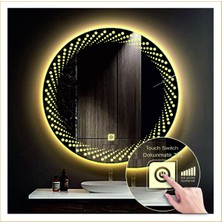 Global Led Mirror 55 cm Günışığı Ledli Tasarım Kumlamalı Dokunmatik Tuşlu Banyo Aynası Makyaj Aynası Işıklı Ayna