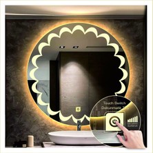 80 cm Günışığı Ledli Tasarım Kumlamalı Dokunmatik Tuşlu Banyo Aynası Makyaj Aynası Işıklı Ayna