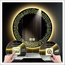 60 cm Günışığı Ledli Tasarım Kumlamalı Dokunmatik Tuşlu Buğu Önleyicili Banyo Aynası Makyaj Aynası