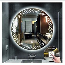 50 cm Beyaz Ledli Tasarım Kumlamalı Dokunmatik Tuşlu Banyo Aynası Makyaj Aynası Işıklı Ayna