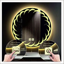 55 cm Günışığı Ledli Tasarım Kumlamalı Dokunmatik Tuşlu Buğu Önleyicili Banyo Aynası Makyaj Aynası