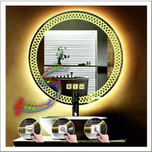 90 cm Günışığı Ledli Tasarım Kumlamalı Dokunmatik Bluetoothlu Buğu Önleyicili Makyaj Banyo Aynası