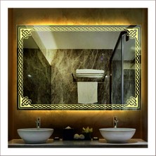 70X100 cm Günışığı Ledli Tasarım Kumlamalı Banyo Aynası Makyaj Aynası Işıklı Ayna