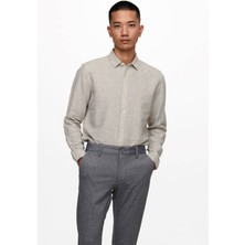 Only & Sons Erkek Onscaiden Slim Fit Keten Gömlek 22012321 Bej
