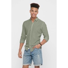 Only & Sons Erkek Onscaiden Slim Fit Keten Gömlek 22012321 Yeşil