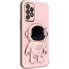 Dlrcase Samsung Galaxy A23 Kılıf Kamera Korumalı Astronot Desenli Standlı Silikon Pembe