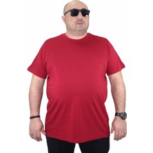 Moc Grande Büyük Beden Bordo Basic Tişört 11100 Kısa Kol Erkek Bisiklet Yaka Pamuklu
