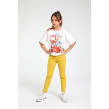 Escabel 5-14 Yaş Kız Çocuk Slim Fit Örme Pantolon Sarı