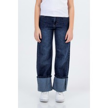 Hopi Kids Çocuk Kız Kot Panolon Katlamalı Paça D Hopi Kids - Indigo - 12-13 Yaş