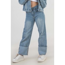 Hopi Kids Çocuk Kız Kot Panolon Katlamalı Paça D Hopi Kids - Mavi - 9-10 Yaş