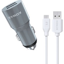 Syrox Çift Girişli Araç Şarj Cihazı + Micro USB Kablo - C32 3.1A Araç Içi Şarj Adaptörü