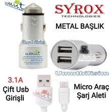 Syrox Çift Girişli Araç Şarj Cihazı + Micro USB Kablo - C32 3.1A Araç Içi Şarj Adaptörü