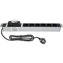 19" 1u 6'lı Schuko Sigortalı Alüminyum Rack Kabin Pdu(10 Adet)