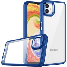 Case 4U Samsung Galaxy A04E Uyumlu Kılıf Kamera Çıkıntılı Arkası Kristal Şeffaf Hassas Tuşlu Renkli Kenarlı Flora Kapak Lacivert