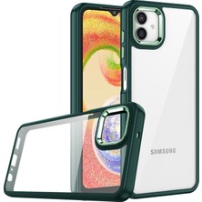 Case 4U Samsung Galaxy A04 Uyumlu Kılıf Kamera Çıkıntılı Arkası Kristal Şeffaf Hassas Tuşlu Renkli Kenarlı Flora Kapak Yeşil