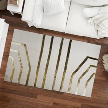 Dericibey Beyaz Gold Bordürlü Peluş Halı 80 x 150 cm
