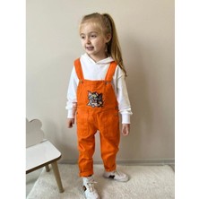 Modavals Tom & Jerry Nakışlı  Kardeş Kombin Bahçıvan Tulum & Sweat Set - Turuncu