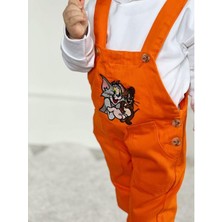 Modavals Tom & Jerry Nakışlı  Kardeş Kombin Bahçıvan Tulum & Sweat Set - Turuncu