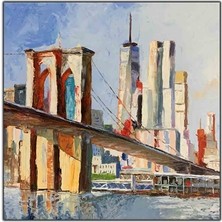 New York Brooklyn Köprüsü Yağlı Boya Dokulu Tablo