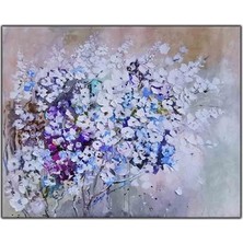 Beyaz Çiçek Yağlı Boya Dokulu Tablo