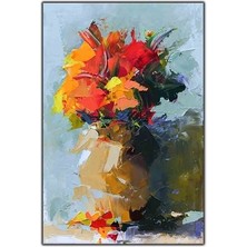 Saksıda Turuncu Çiçek Yağlı Boya Dokulu Tablo