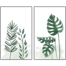 Palmiye ve Yapraklar Ikili Kanvas Tablo