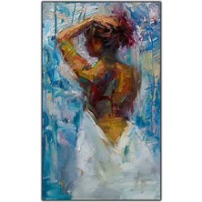 Beyaz Elbiseli Arkası Dönük Nü Kadın Yağlı Boya Dokulu Tablo