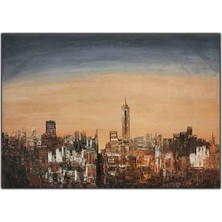 Gün Batımı Manzaralı New York Şehri Orijinal Yağlı Boya Tablo