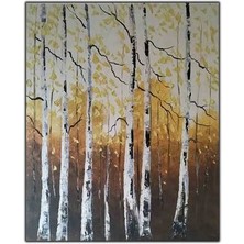 Altın ve Sarı Renkli Yapraklar Sonbahar Orijinal Yağlı Boya Tablo