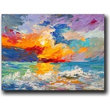 Soyut Gün Batımı ve Dalgalar Yağlı Boya Dokulu Tablo