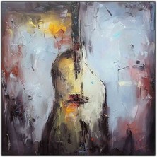 Mor Saçlı Kadın Yağlı Boya Dokulu Tablo