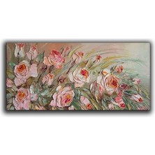 Pembe Güller Yaglı Boya Dokulu Tablo