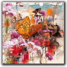 Kelebek ve Soyutlama Sulu Boya Sıluetlı Sımlı Kanvas Tablo