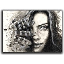 Siyah Beyaz Suluboya Portresi Kanvas Tablo