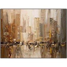 Şehir Manzarası Soyut Yağlı Boya Dokulu Tablo