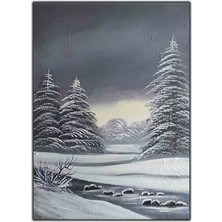 Karlı Orman Manzarası ve Yılbaşı Ağacı Orijinal Yağlı Boya Tablo