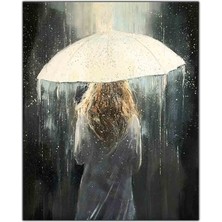 Beyaz Şemsiyeli Kadın Yağlı Boya Dokulu Tablo