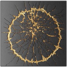 Soyut Altın Detaylı Güneş Patlaması Yoğun Yağlı Boya Dokulu Tablo