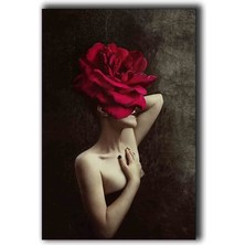 Kırmızı Çiçek Saçlı Kadın Kanvas Tablo