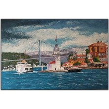 Istanbul Kız Kulesi ve Boğaz Köprüsü Orijinal Yağlı Boya Tablo