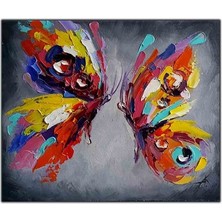 Renkli Kelebek Kanadı Yağlı Boya Dokulu Tablo