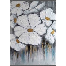 Gold Beyaz Çiçek Orijinal Yağlı Boya Tablo