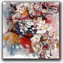 Çiçek Açan Elma Ağacı Simli Kanvas Tablo